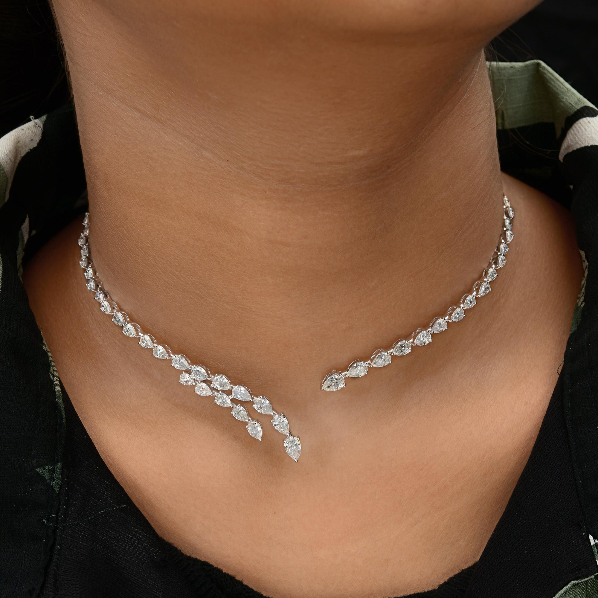 Pear Cut 6.91 Carat SI/H Pear Diamond Cuff Choker Necklace 18 Karat White Gold Jewelry For Sale