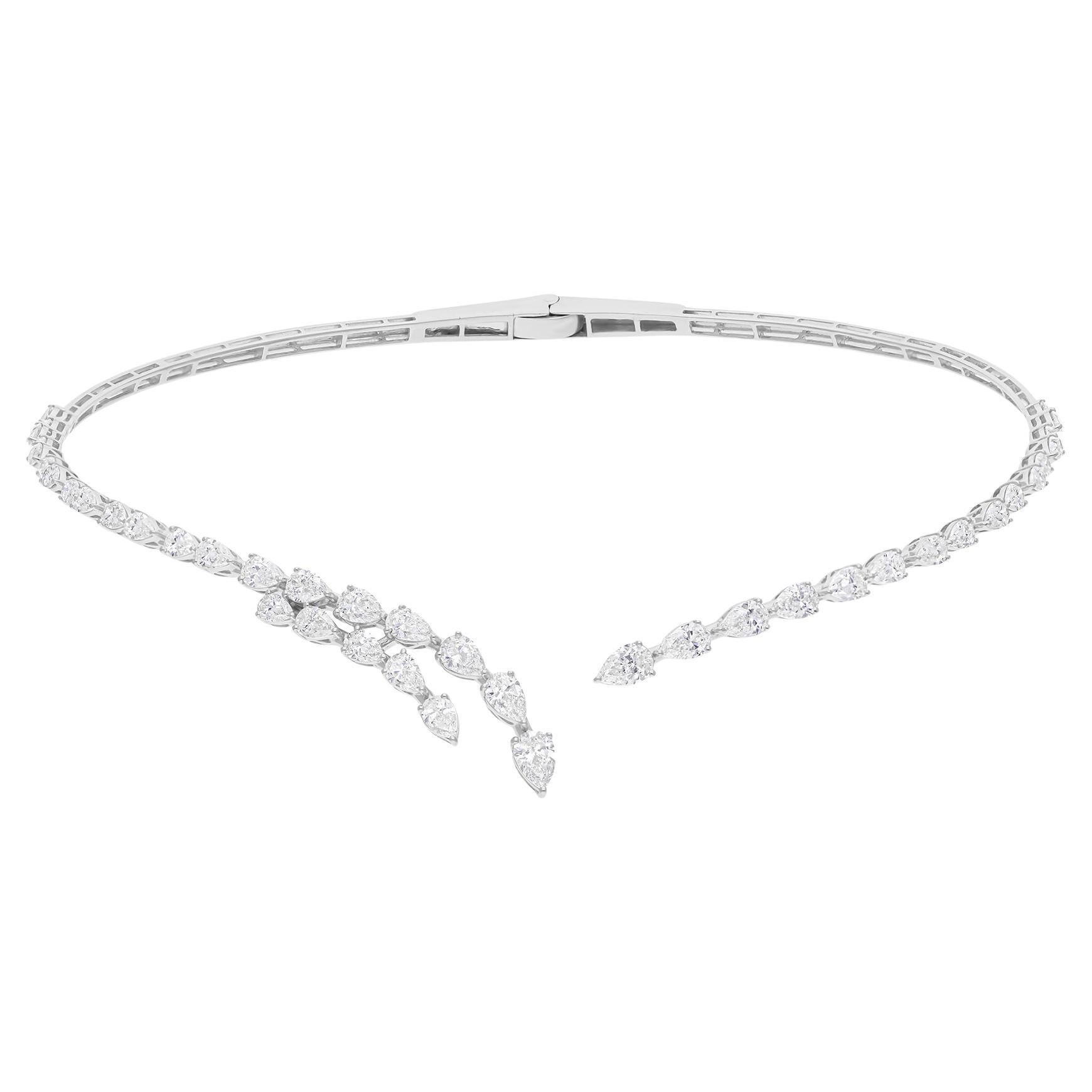 6.91 Carat SI/H Pear Diamond Cuff Choker Necklace 18 Karat White Gold Jewelry