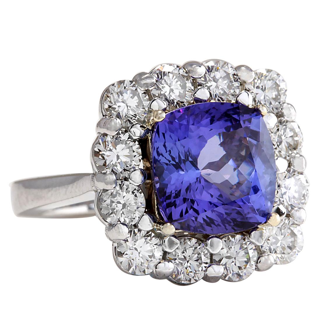 Stamped: 18K White Gold<br />Total Ring Weight: 10.0 Grams<br />Ring Length: N/A<br />Ring Width: N/A<br />Gemstone Weight: Total  Tanzanite Weight is 4.88 Carat (Measures: 10.00x9.98 mm)<br />Color: Blue<br />Diamond Weight: Total  Diamond Weight
