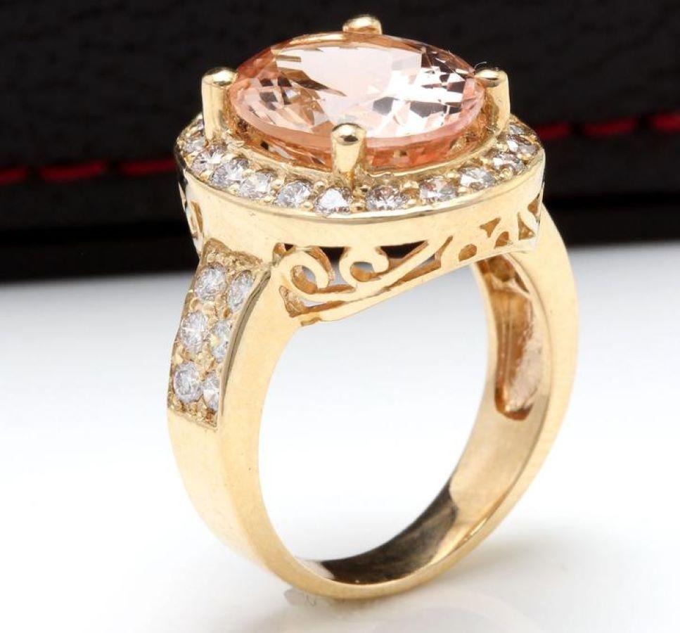 6.91 Carats Natural Morganite and Diamond 14K Solid Yellow Gold Ring In New Condition For Sale In Los Angeles, CA