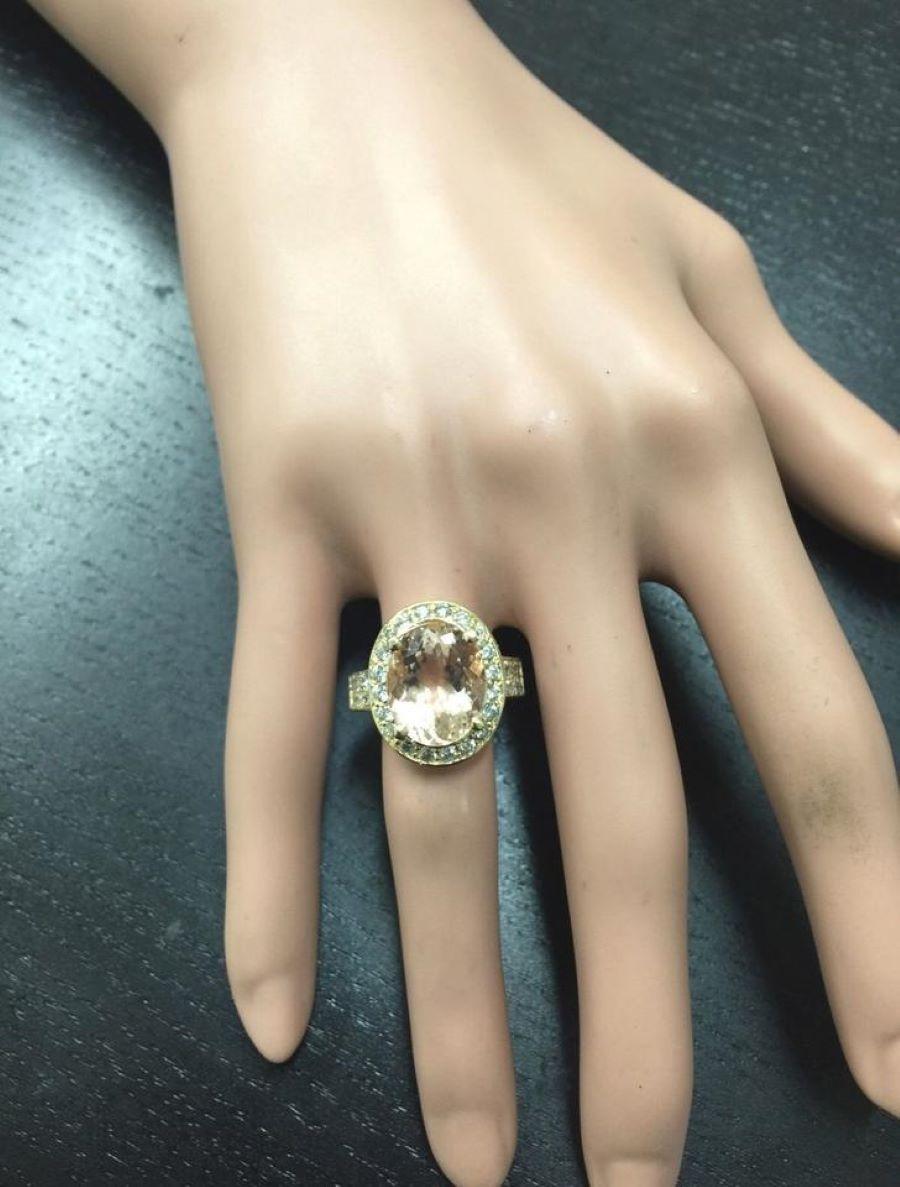 Women's 6.91 Carats Natural Morganite and Diamond 14K Solid Yellow Gold Ring For Sale