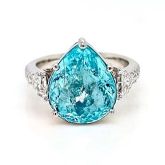 6.91ct Intense Greenish Blue Paraiba Tourmaline Ring 18K White Gold GIA Cert