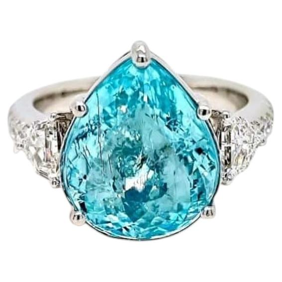 6.91ct Intense Greenish Blue Paraiba Tourmaline Ring 18K White Gold GIA Cert For Sale