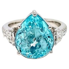 6.91ct Intense Greenish Blue Paraiba Tourmaline Ring 18K White Gold GIA Cert