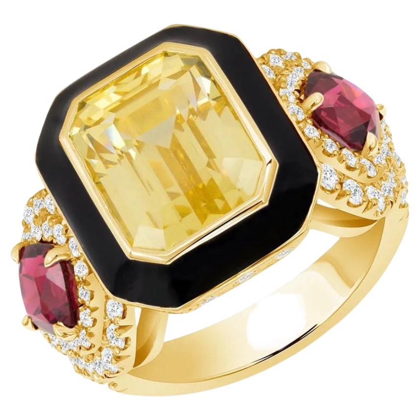 6.91ct yellow sapphire and 1.61ct red spinel ring. GIA certified.