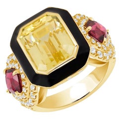6.91ct yellow sapphire and 1.61ct red spinel ring. GIA certified.
