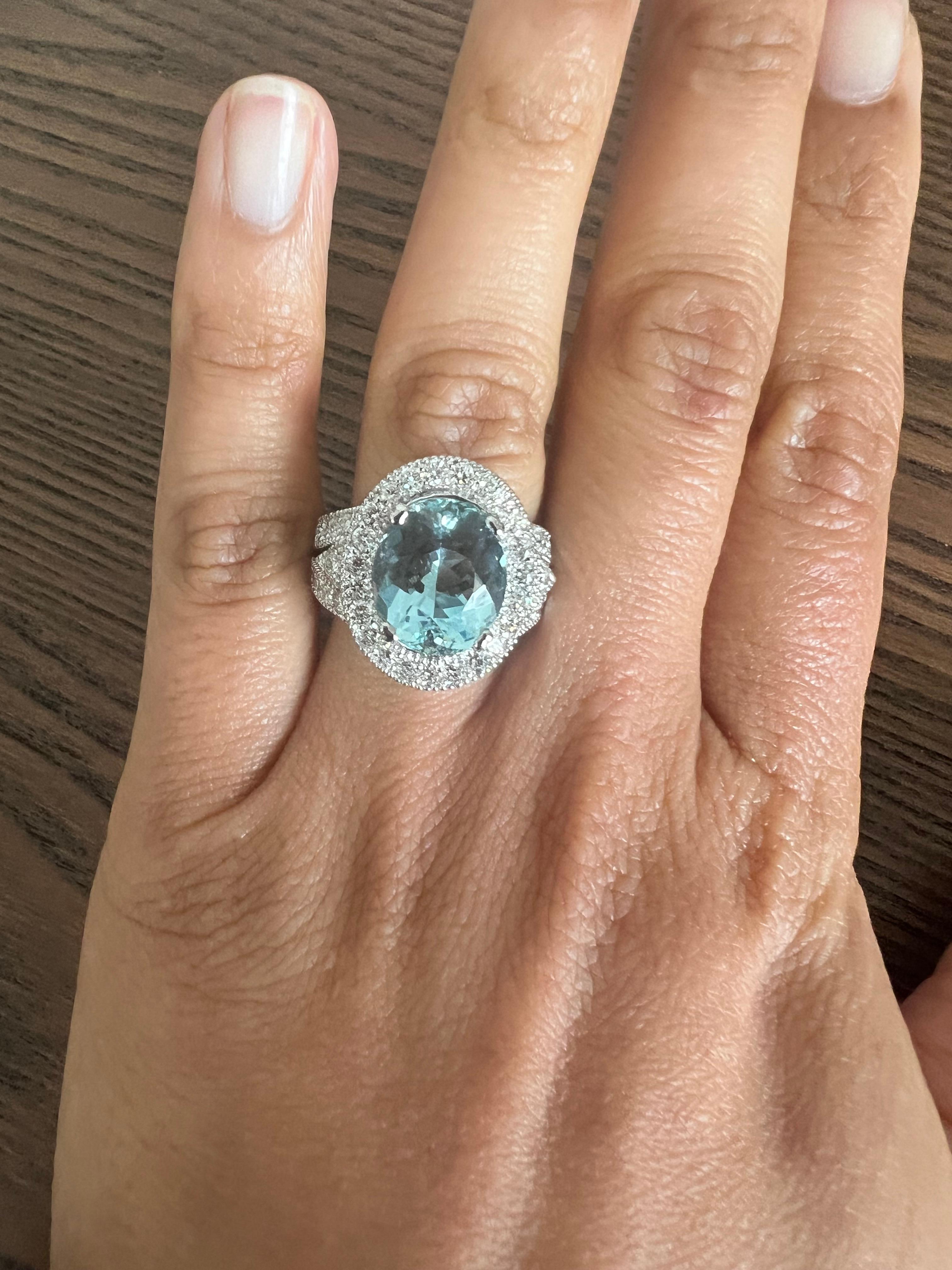 6.92 Carat Aquamarine Diamond White Gold Cocktail Ring In New Condition For Sale In Los Angeles, CA