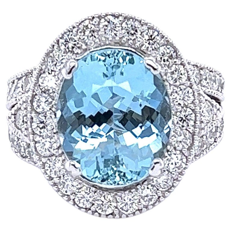 Carat Aquamarine Diamond White Gold Cocktail Ring For Sale at