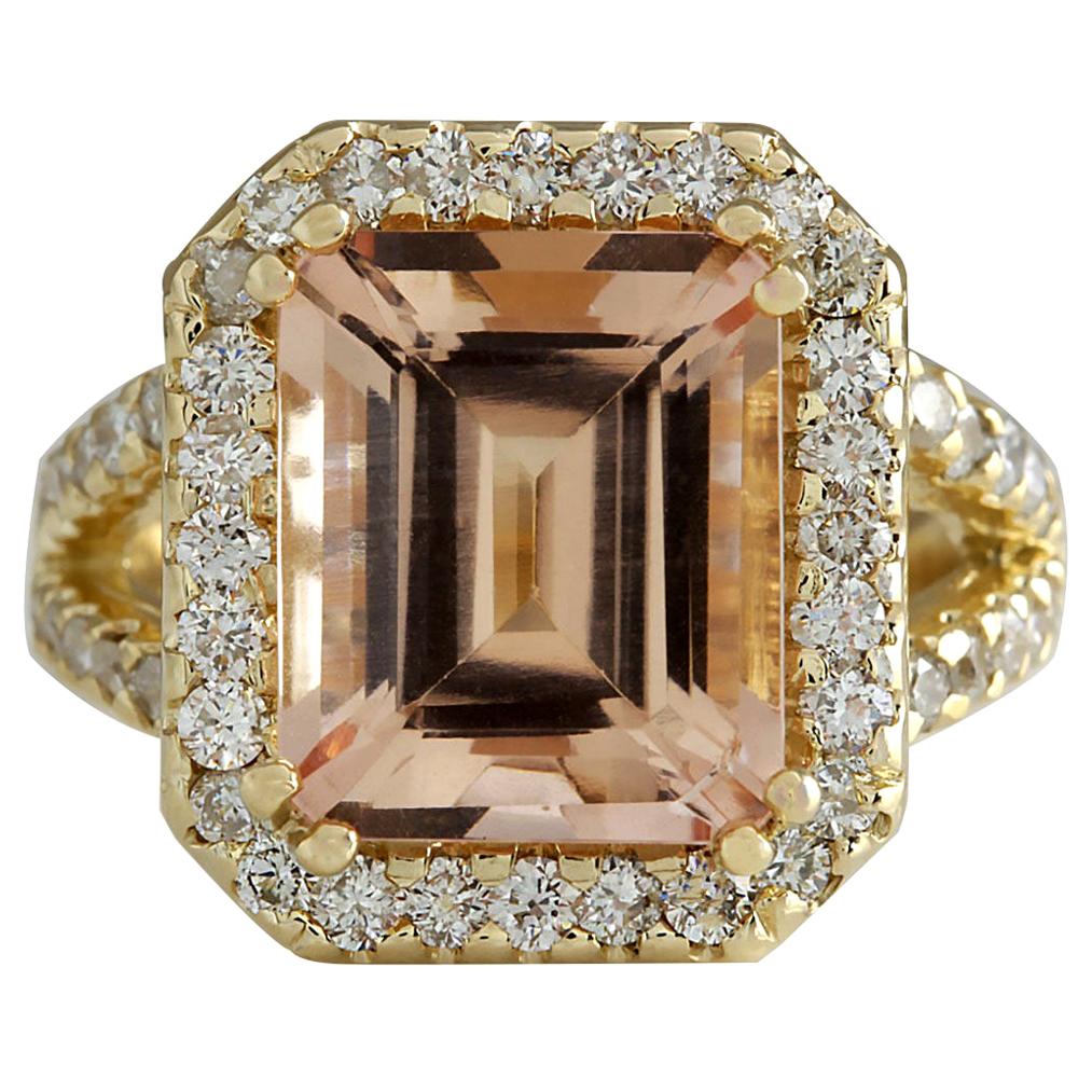 6.92 Carat Natural Morganite 18 Karat Yellow Gold Diamond Ring
