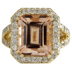 Natural Morganite Diamond Ring In 14 Karat Yellow Gold