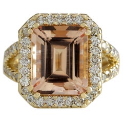 Bague Morganite naturelle en or jaune 14 carats 