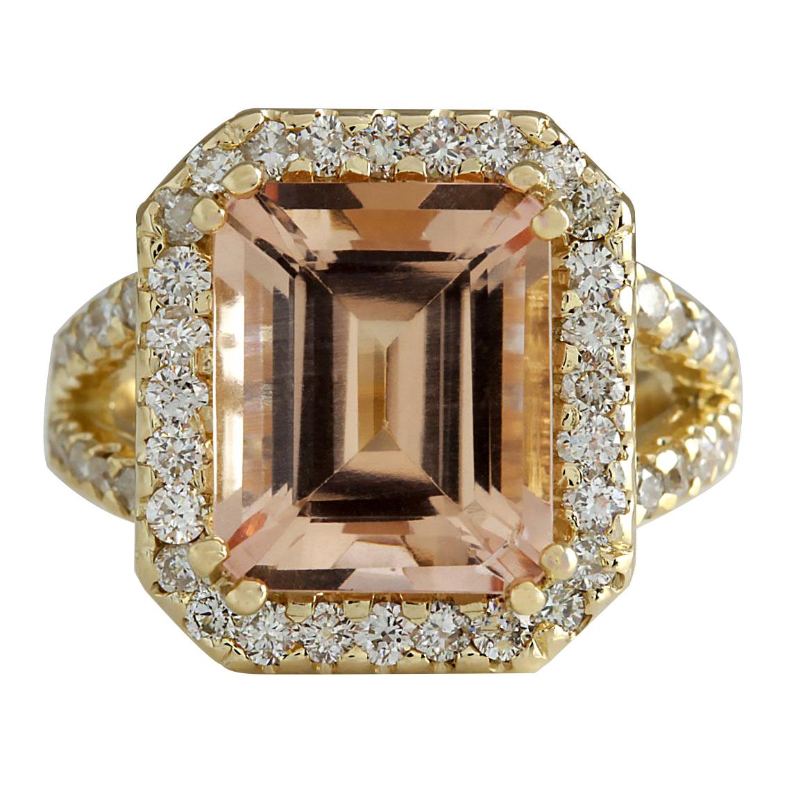 6.92 Carat Natural Morganite 18 Karat Yellow Gold Diamond Ring