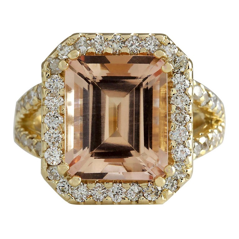 6.92 Carat Natural Morganite 18 Karat Yellow Gold Diamond Ring For Sale ...
