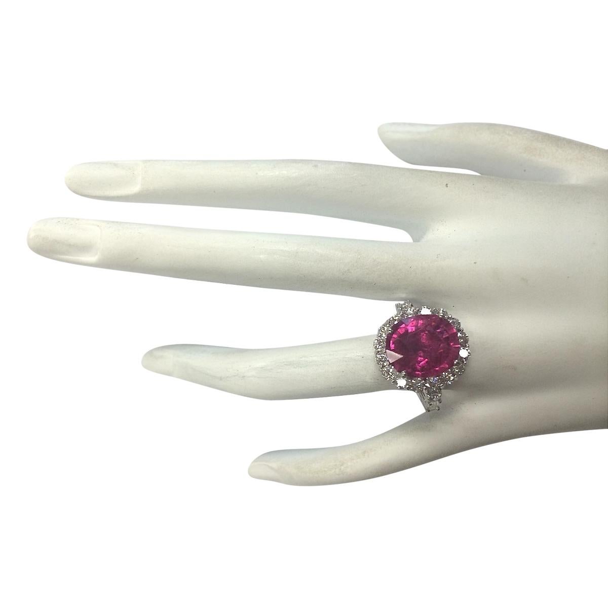 6.92 Carat Natural Rubelite 18 Karat White Gold Diamond Ring In New Condition For Sale In Los Angeles, CA