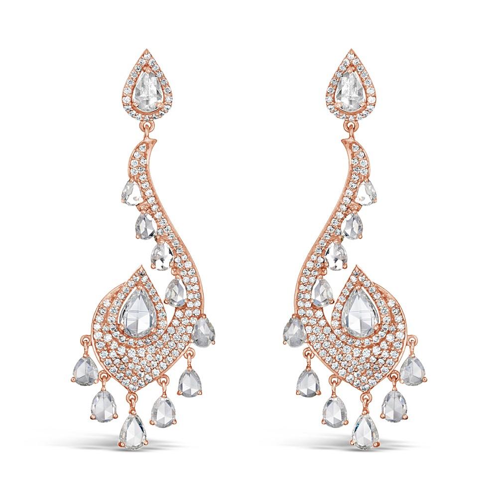 Tropfenohrringe aus 18 Karat Gold mit 6,92 Karat rundem Brillanten und Diamanten im Rosenschliff für Damen oder Herren im Angebot