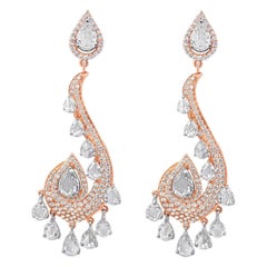 Boucles d'oreilles pendantes en or 18 carats avec diamants taille rose et brillants ronds de 6,92 carats