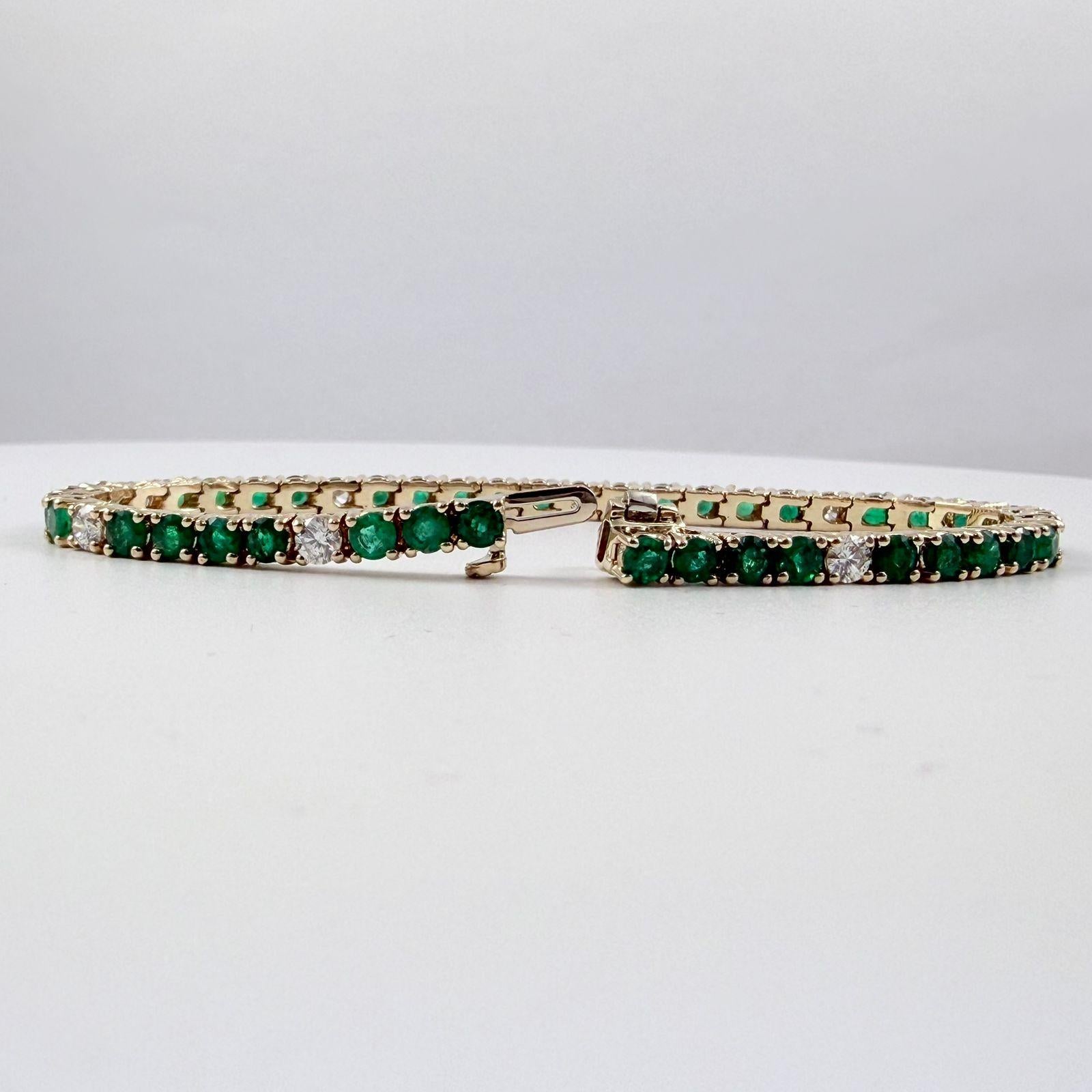 Femenino o masculino Pulsera de tenis con diamantes redondos de 6,92 quilates en oro amarillo de 14 quilates en venta