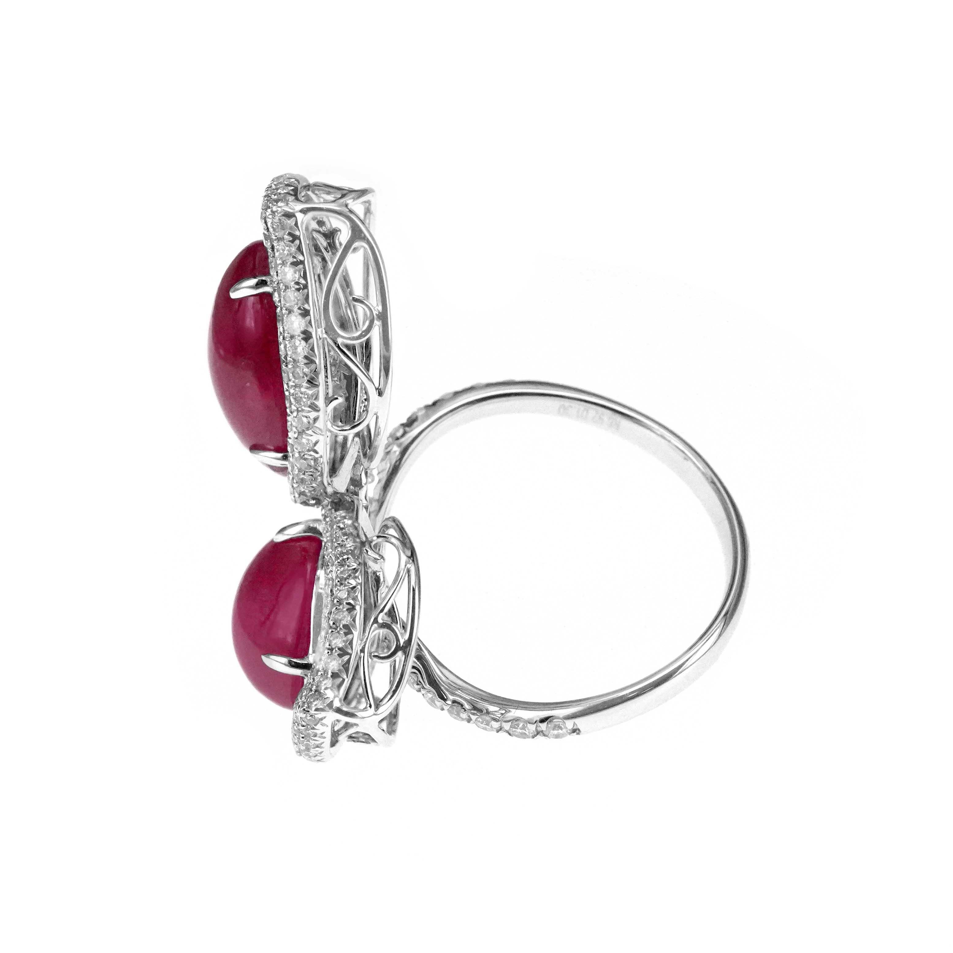 Art Deco 6.92 Carat Vivid Red Ruby 1.30 Carat Diamond 'Mariposa' Inspired Cocktail Ring