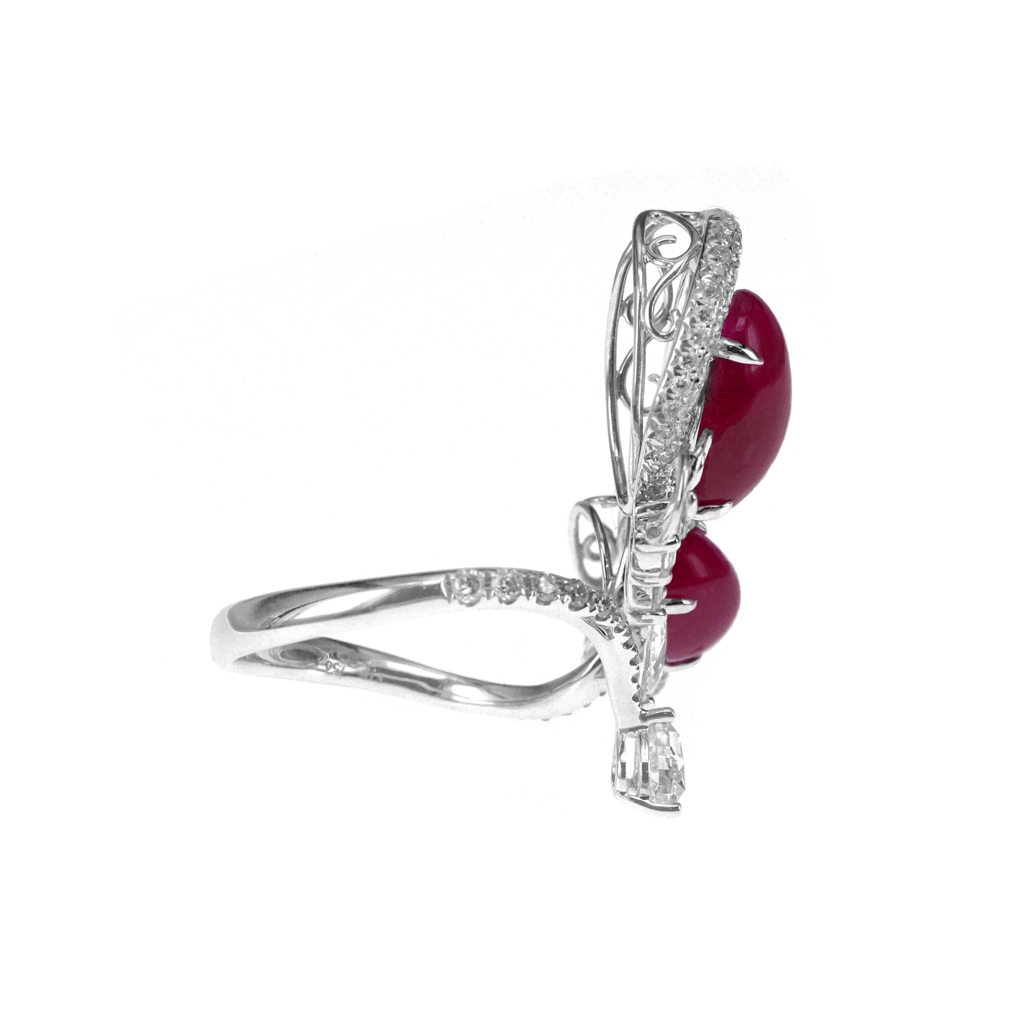 Oval Cut 6.92 Carat Vivid Red Ruby 1.30 Carat Diamond 'Mariposa' Inspired Cocktail Ring