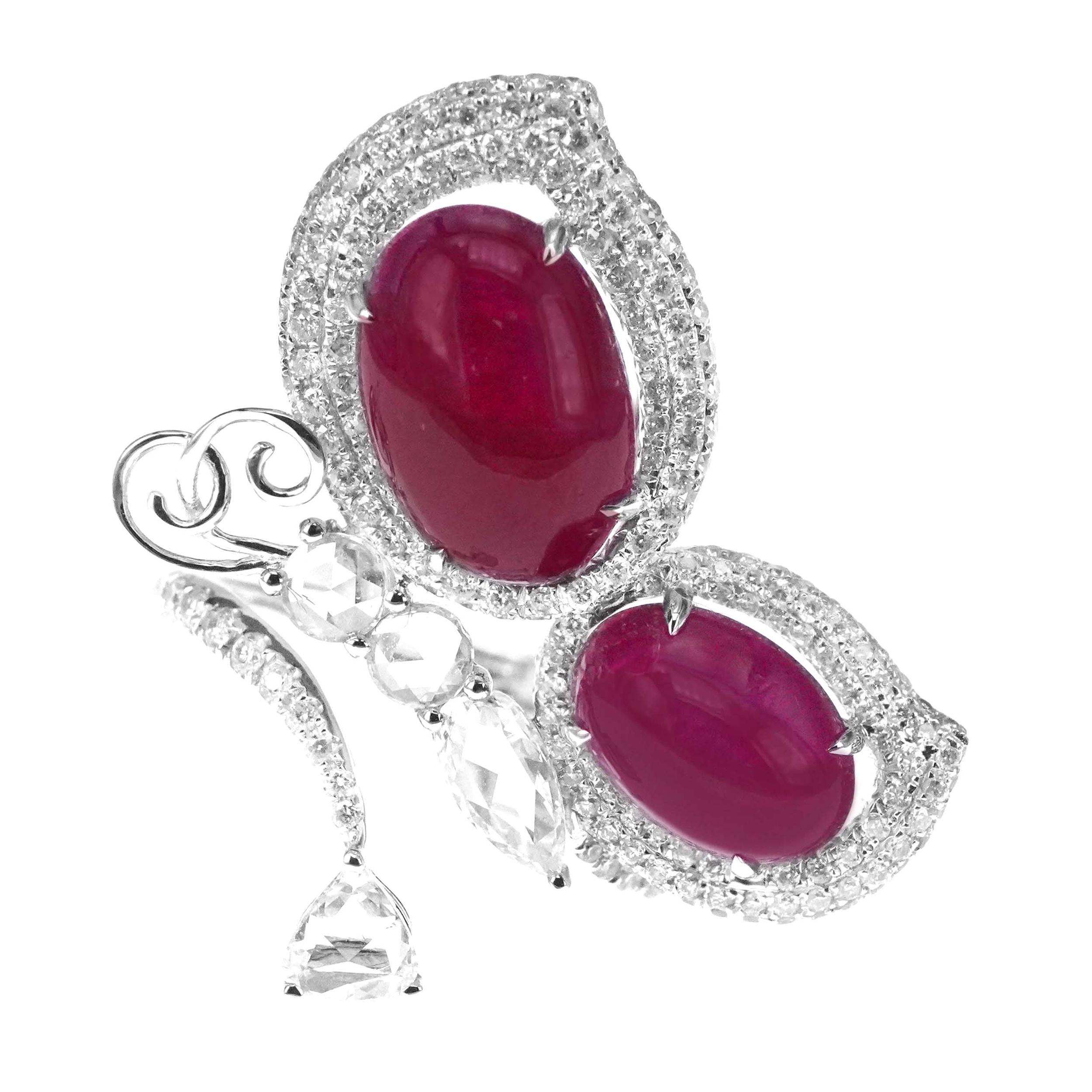 6.92 Carat Vivid Red Ruby 1.30 Carat Diamond 'Mariposa' Inspired Cocktail Ring