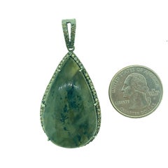 69.20 Carat Labradorite, Diamond Pendant Oxidized Sterling Silver