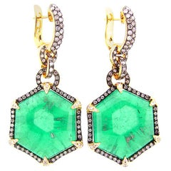 69.29 Carat Colombian Trapiche Emerald and Diamond Earrings