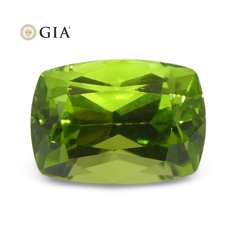 6.92 Carat Cushion Yellowish Green Peridot GIA Certified For Sale 3