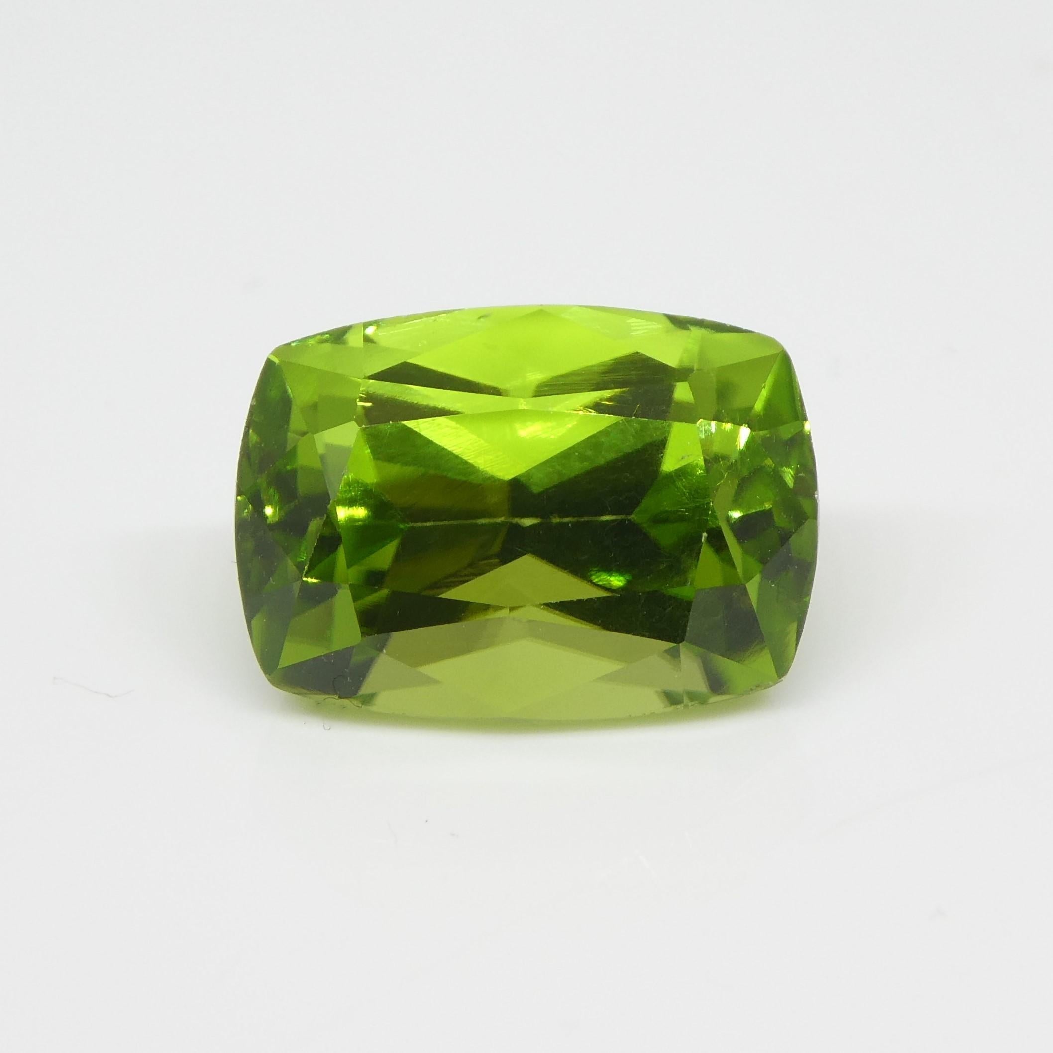 6.92 Carat Cushion Yellowish Green Peridot GIA Certified For Sale 4