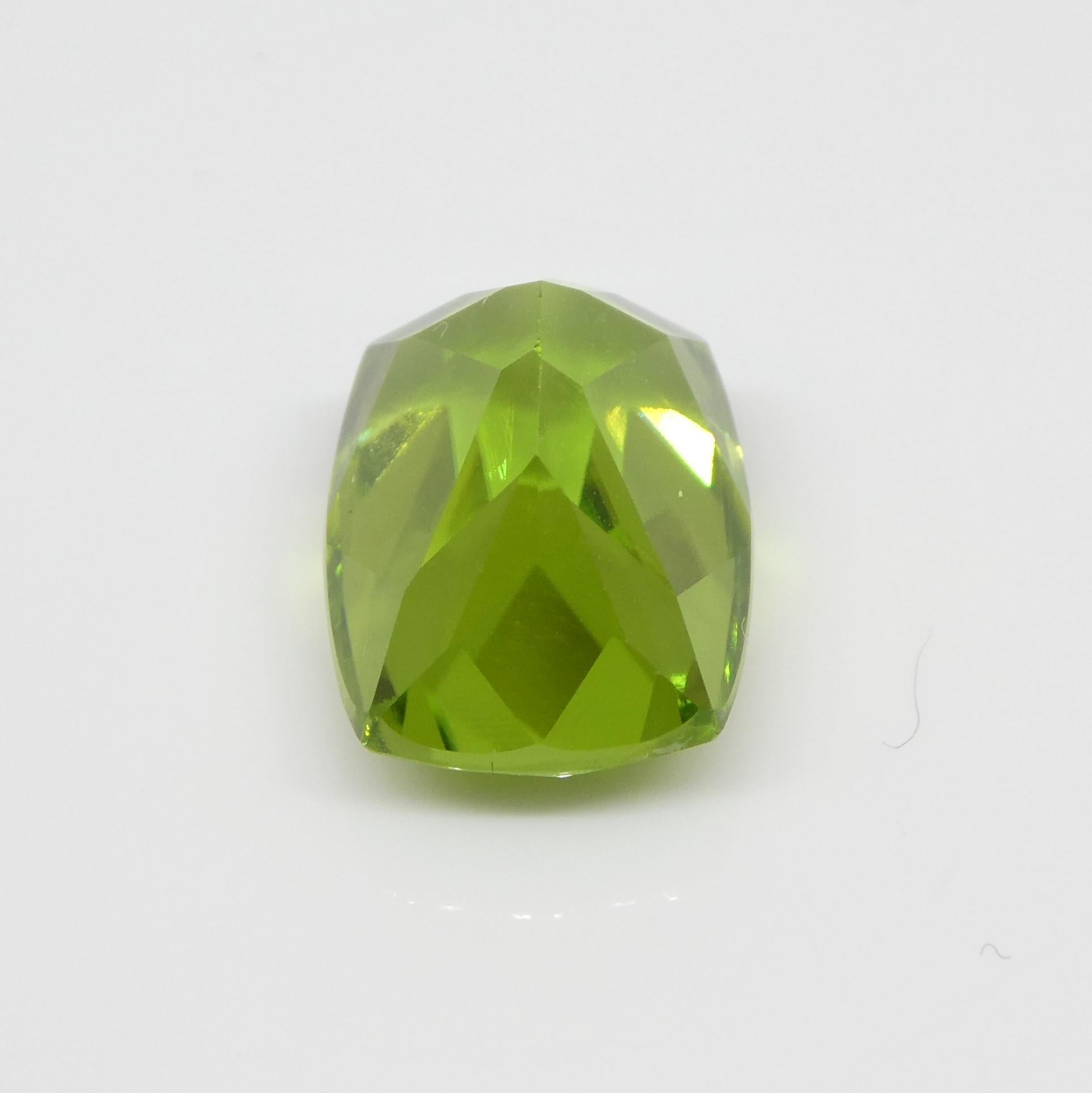 6.92 Carat Cushion Yellowish Green Peridot GIA Certified For Sale 8