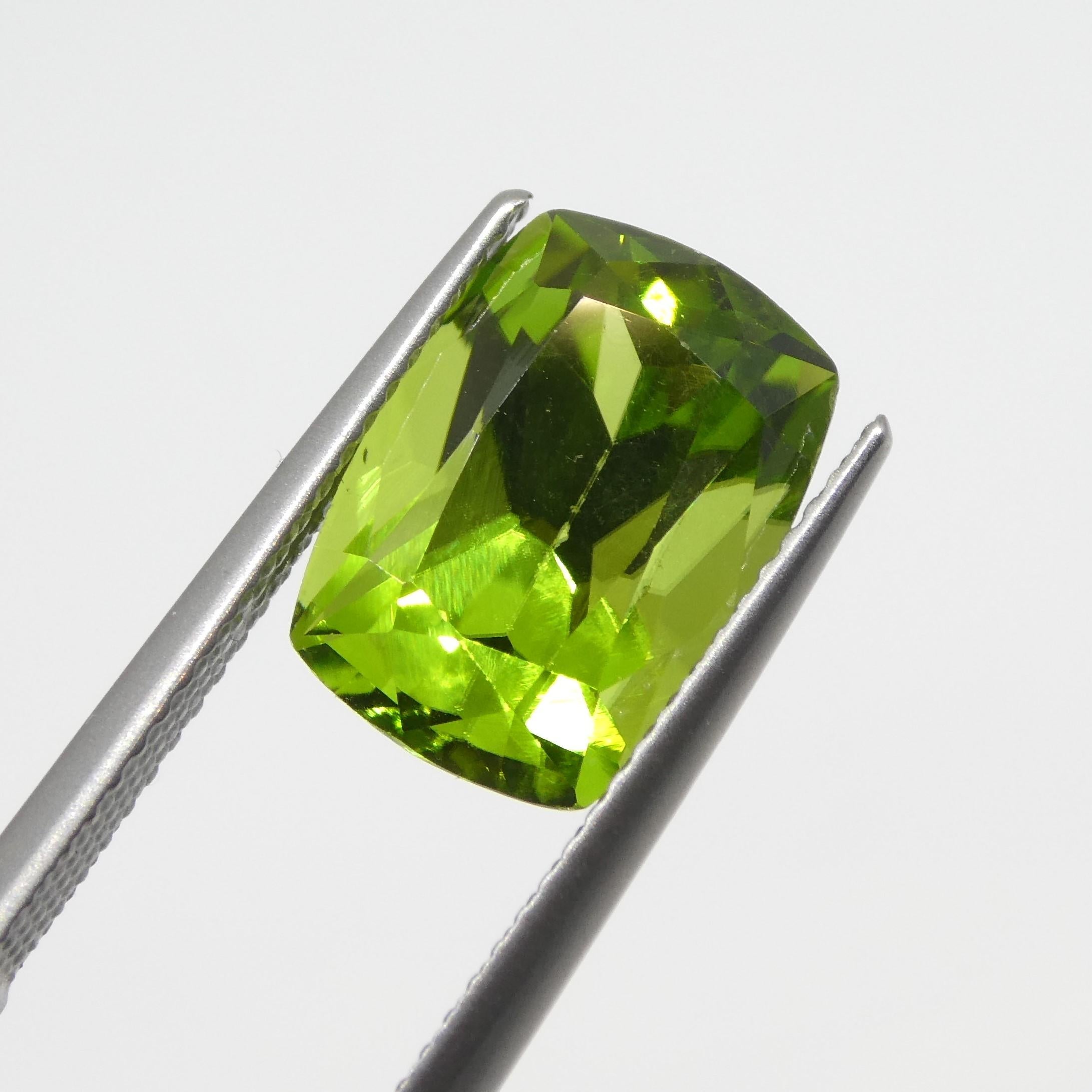 6.92 Carat Cushion Yellowish Green Peridot GIA Certified For Sale 9