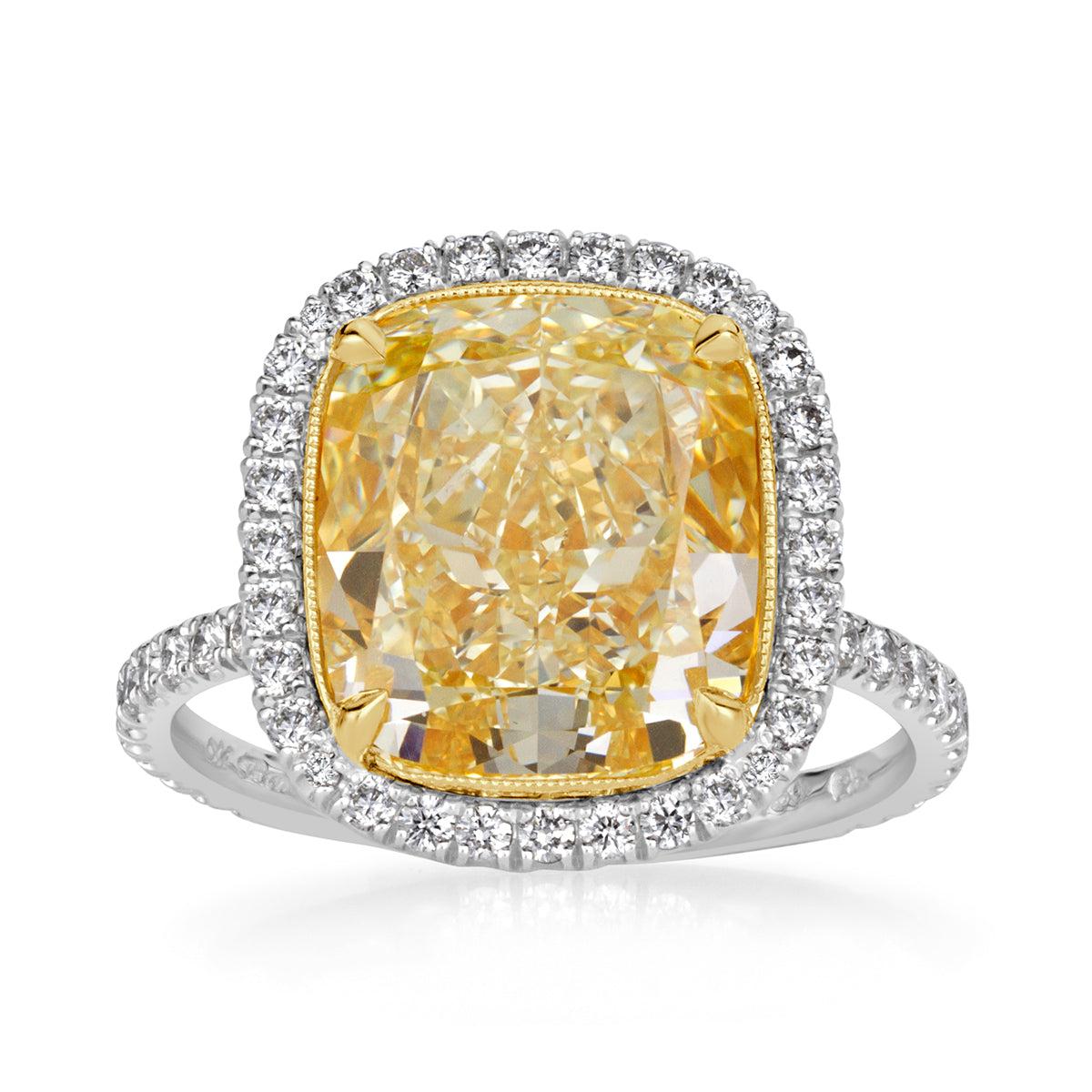 6.92ct Fancy Yellow Cushion Cut Diamond Engagement Ring For Sale