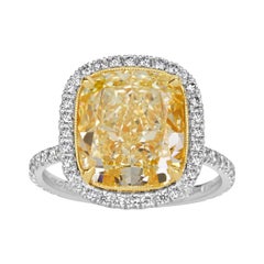 6.92ct Fancy Yellow Cushion Cut Diamond Engagement Ring