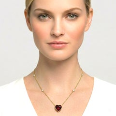 6.93 Carat Garnet Round Diamond Yellow Gold Necklace