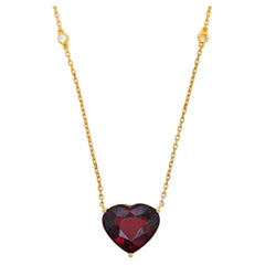 6.93 Carat Garnet Round Diamond Yellow Gold Necklace