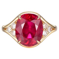 6.93 Carat Glass Filled Red Ruby Diamond Ring in 18 Karat Yellow Gold