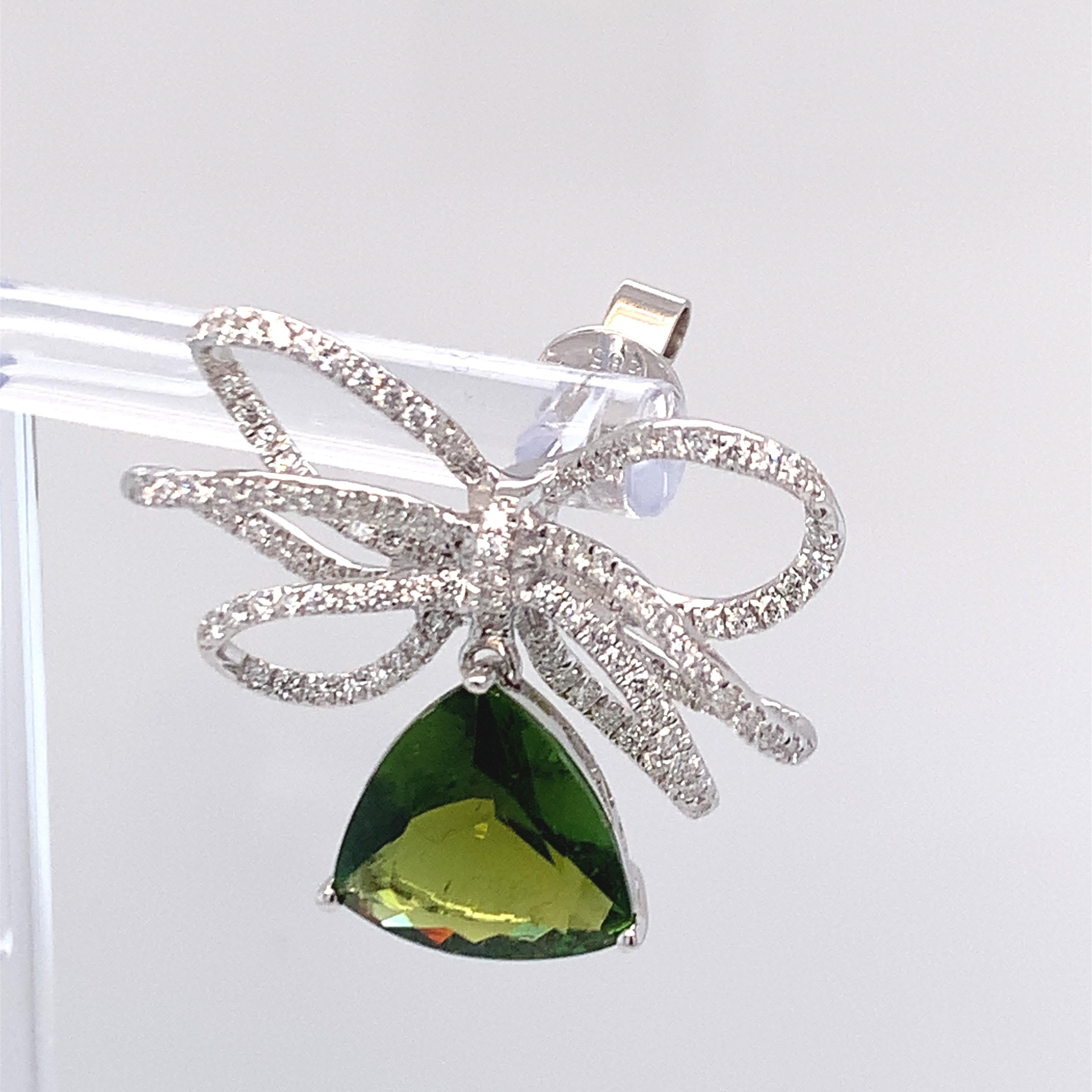 6.93 Carat Green Tourmaline Diamond Dangle Earrings in 14K White Gold 2