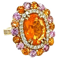6.93 Carat Natural Fire Opal Sapphire and Diamond Yellow Gold Cocktail Ring