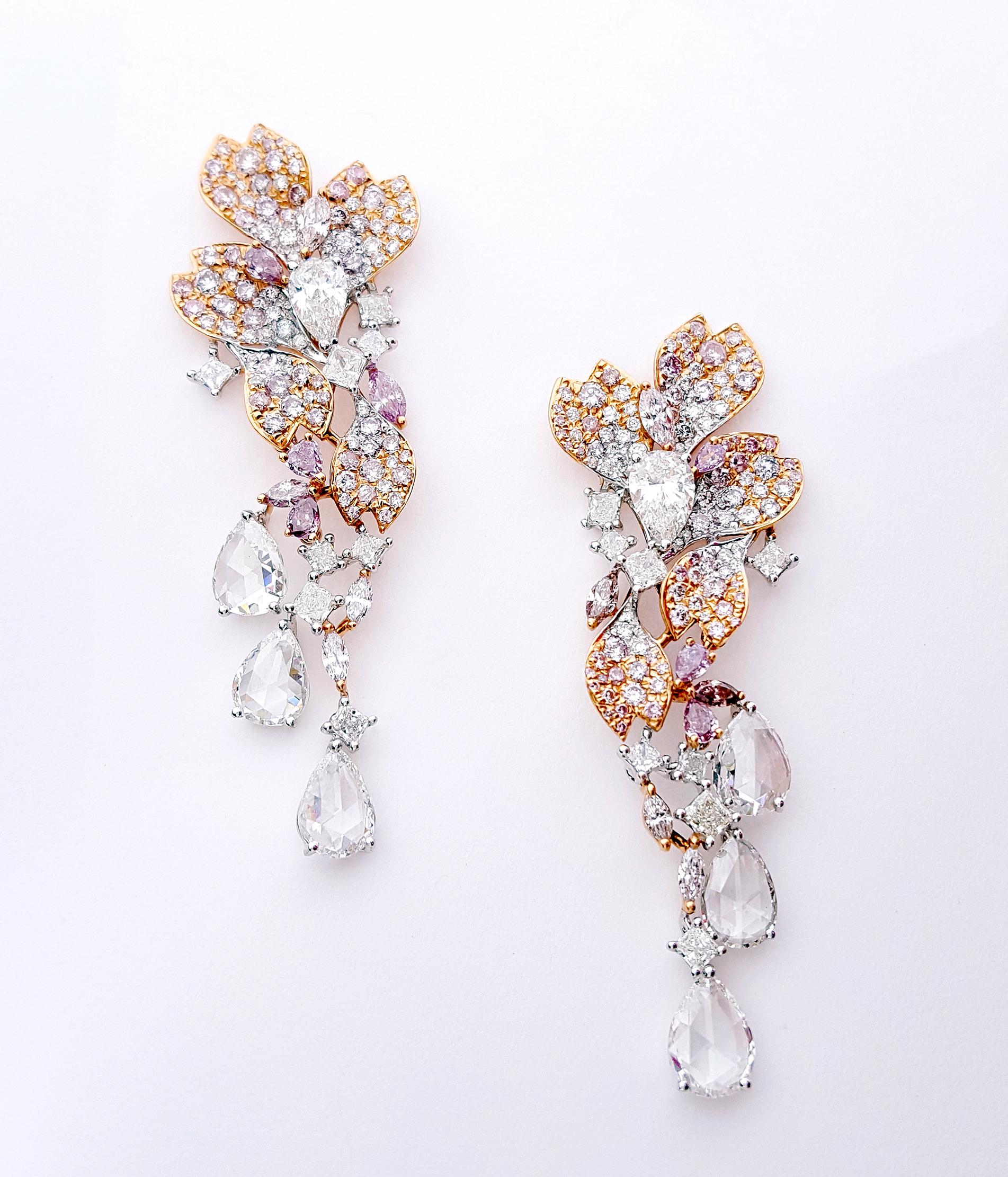 6.93 Carat Pink & White Diamond 18k Rose & White Gold Chandelier Drop Earrings 1