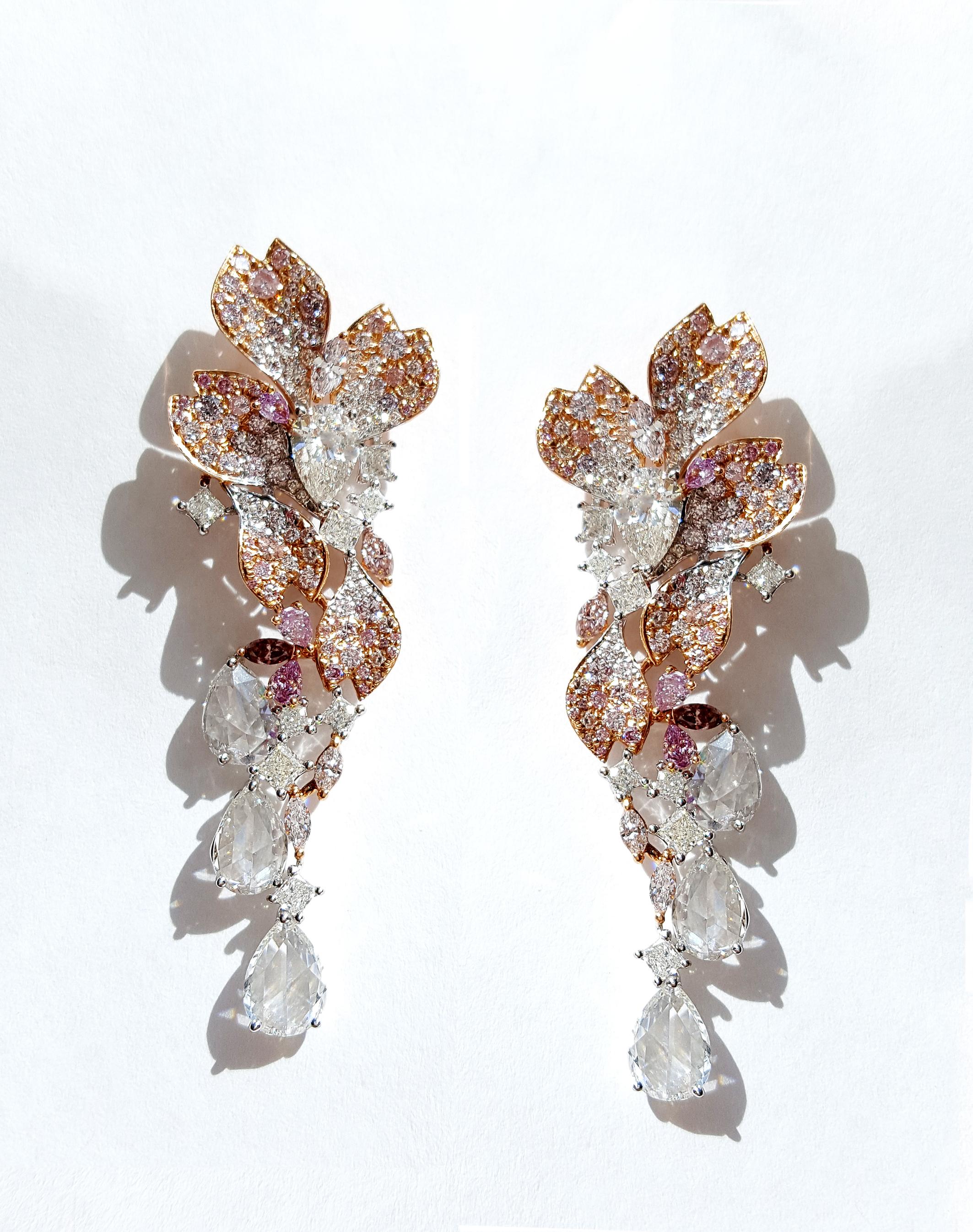 6.93 Carat Pink & White Diamond 18k Rose & White Gold Chandelier Drop Earrings 2