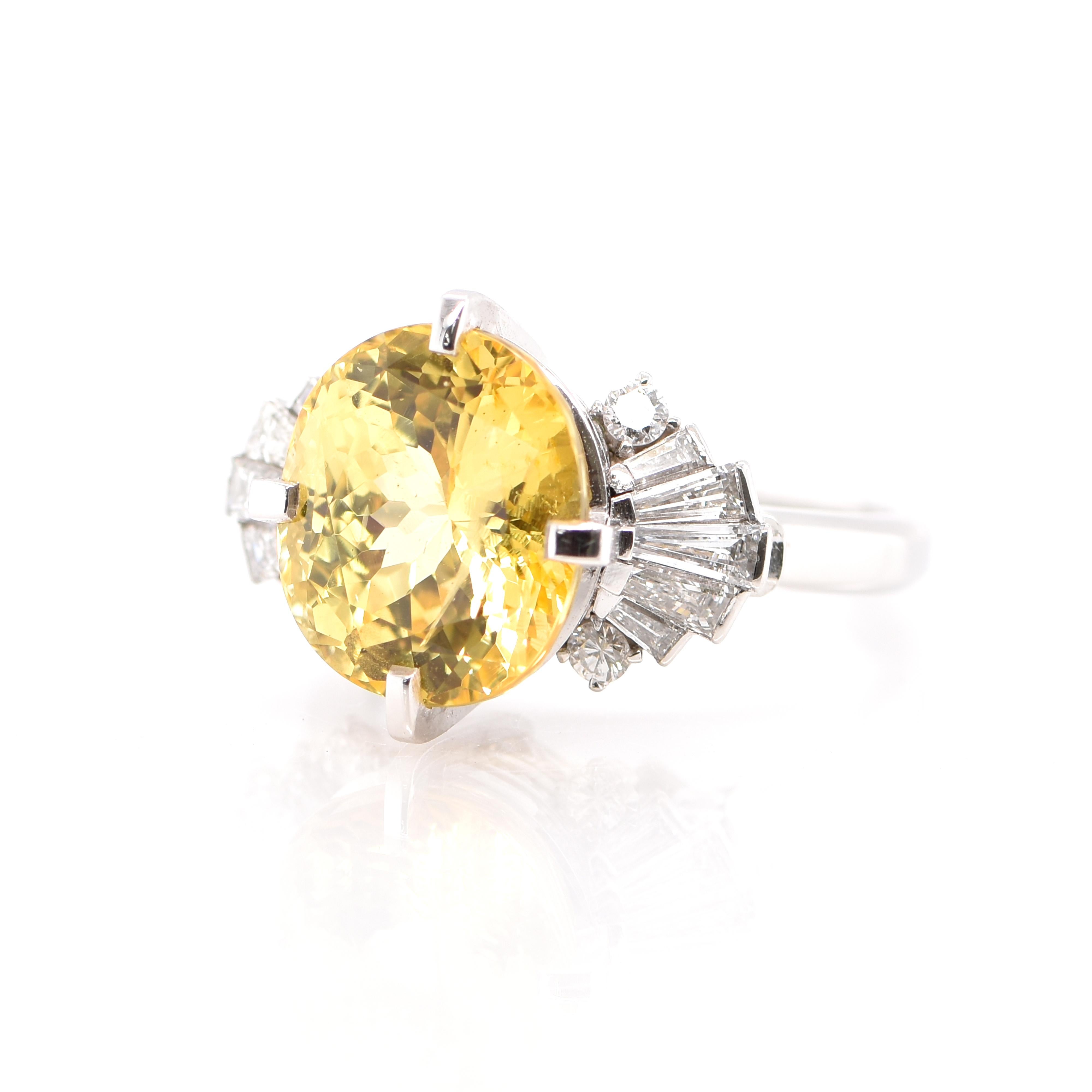 A stunning Cocktail Ring featuring a CGL Certified 6.93 Carat Untreated Yellow Sapphire and 0.61 Carats of Diamond Accents set in Platinum. Sapphires have extraordinary durability - they excel in hardness as well as toughness and durability making