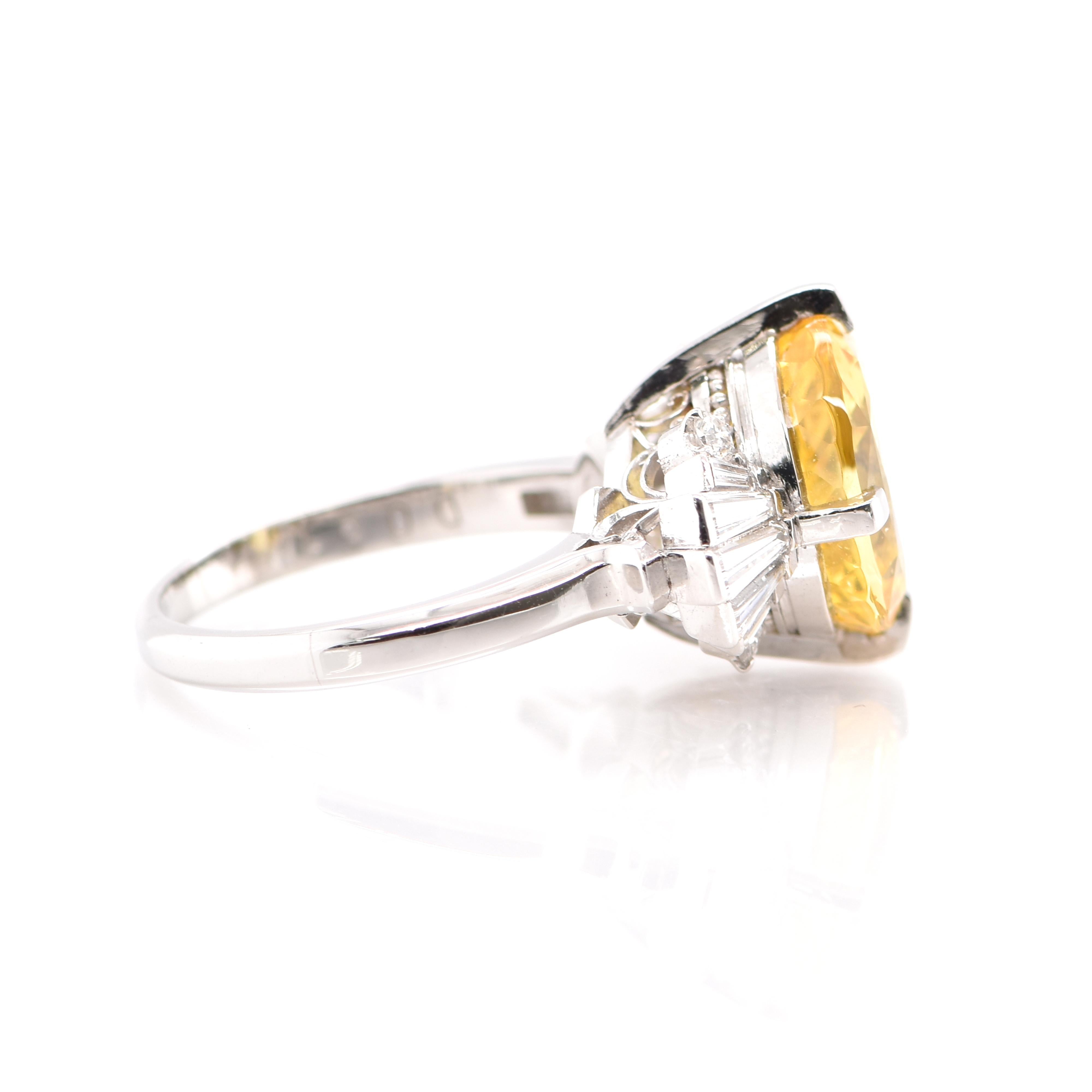 6.93 Carat Untreated Yellow Sapphire and Diamond Ring Set in Platinum In Excellent Condition In Tokyo, JP