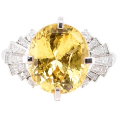 6.93 Carat Untreated Yellow Sapphire and Diamond Ring Set in Platinum