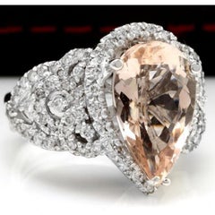 6.93 Carat Exquisite Natural Morganite and Diamond 14K Solid White Gold Ring