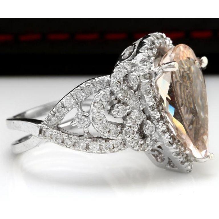 Rose Cut 6.93 Carat Exquisite Natural Morganite and Diamond 14K Solid White Gold Ring For Sale