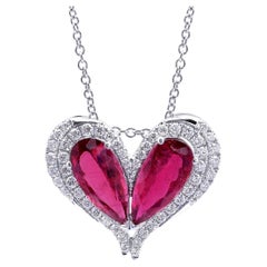 6.93 Carats Rubellites Diamonds set in 14K White Gold Pendant