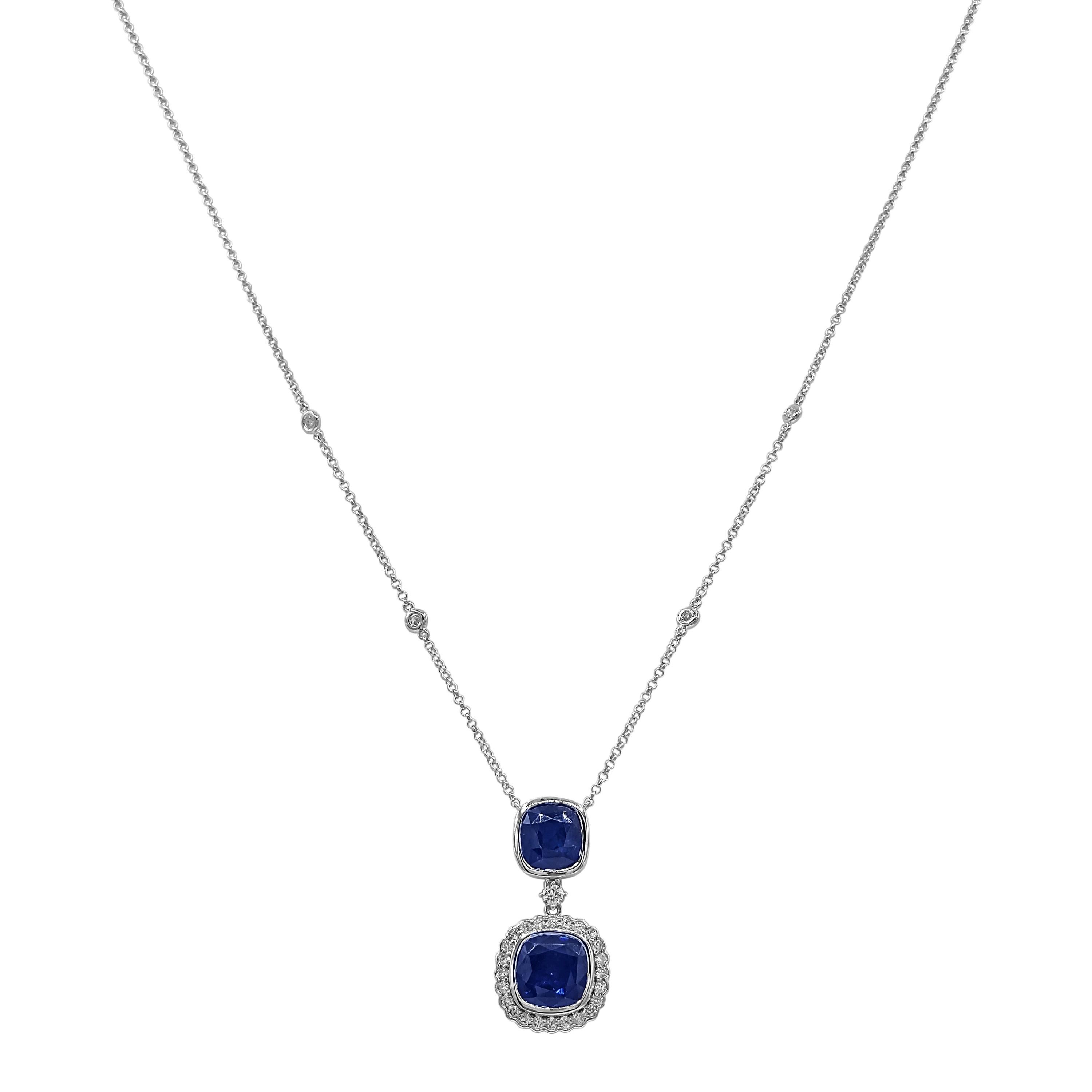 6.93 Carats Sapphire and White Diamond White Gold Necklace In New Condition For Sale In New York, NY