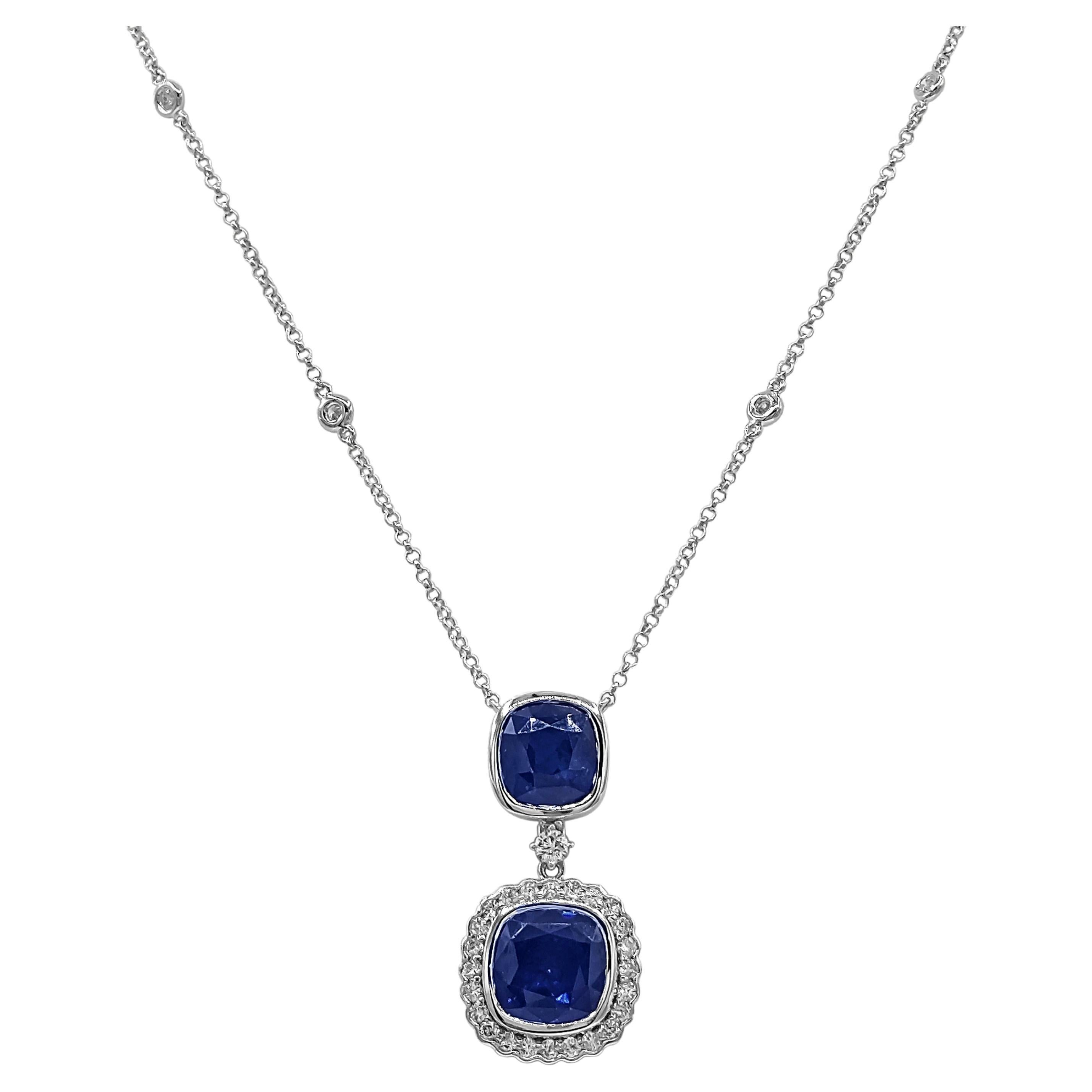 6.93 Carats Sapphire and White Diamond White Gold Necklace