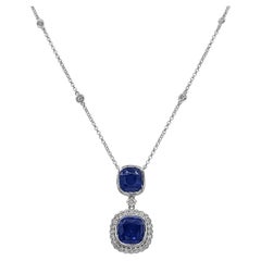 6.93 Carats Sapphire and White Diamond White Gold Necklace