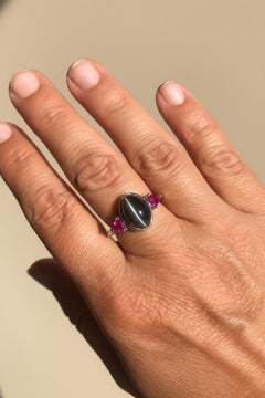6.93 Ct. Cat's Eye Alexandrite Ruby Engagement Platinum Ring