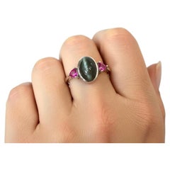 6.93 Ct. Cat's Eye Alexandrite Ruby Engagement Platinum Ring
